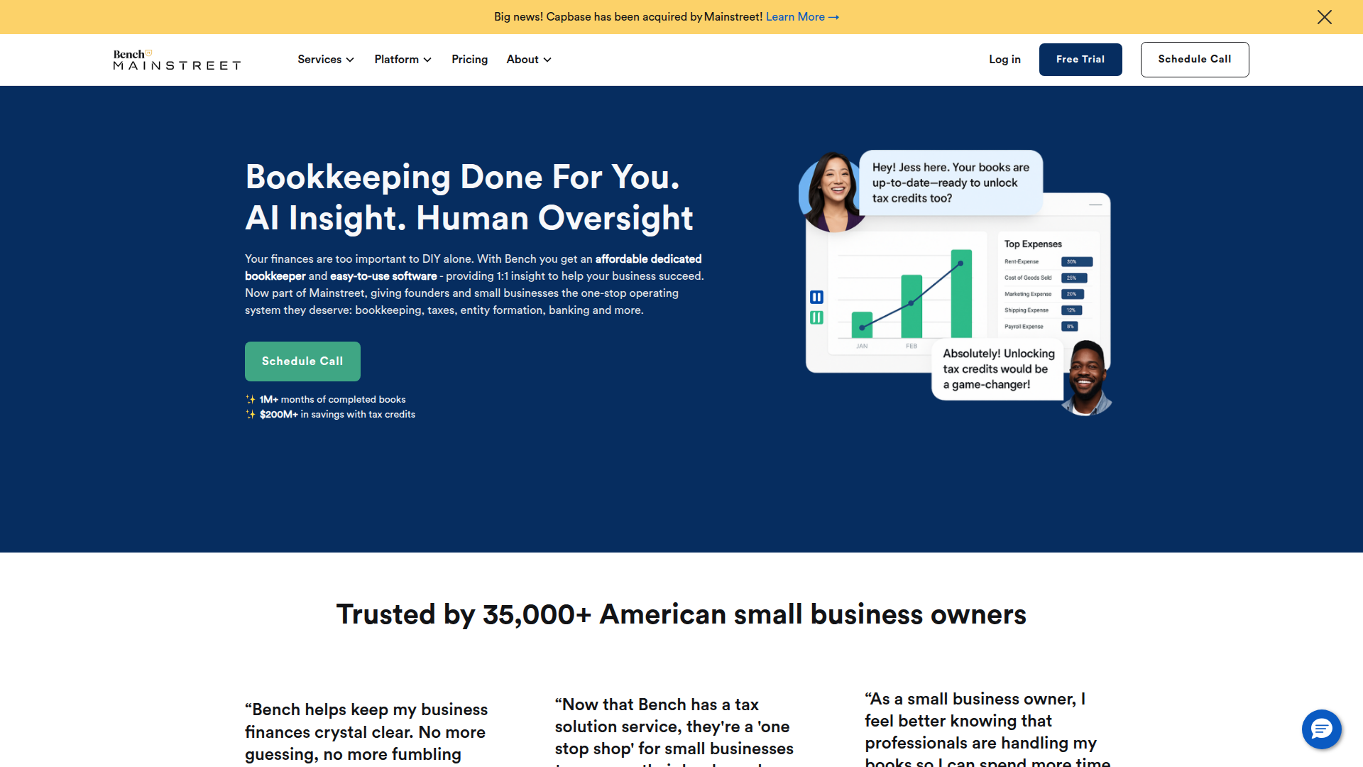 Bench website screenshot - done-for-you