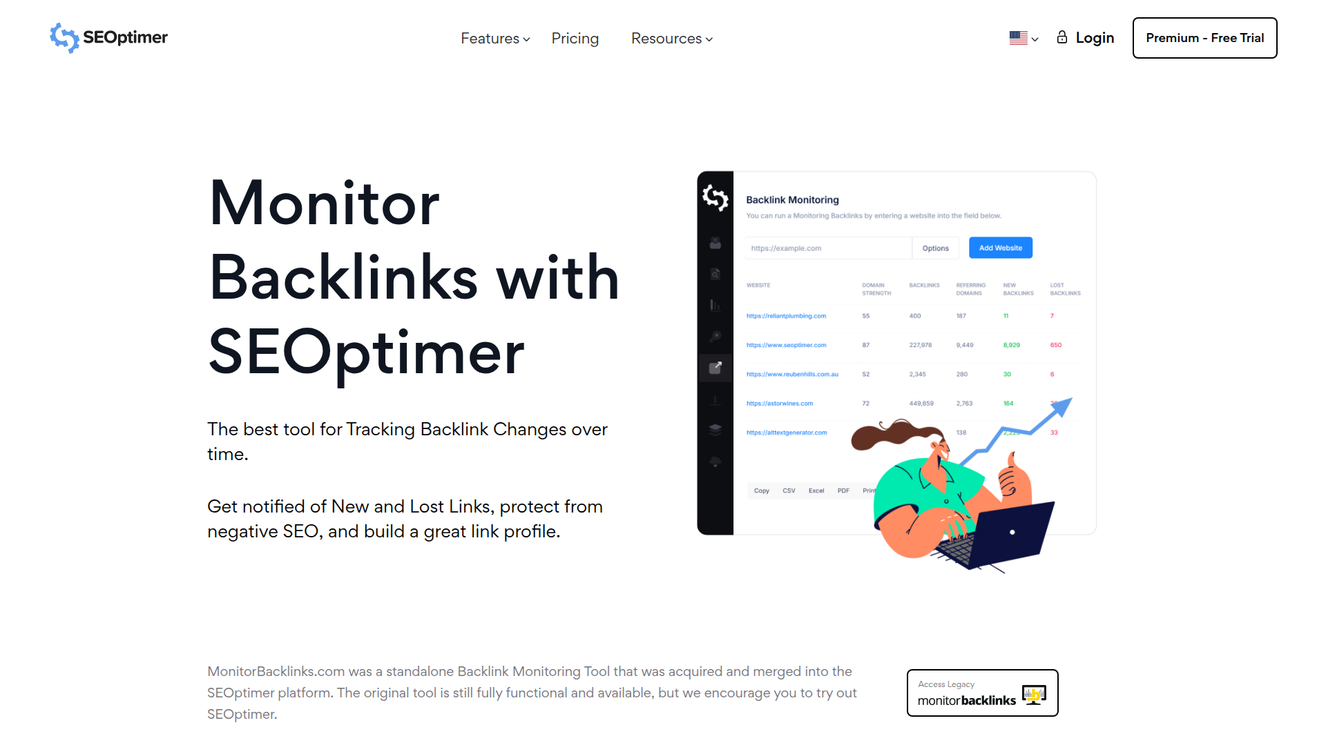 Monitor Backlinks website screenshot - buy backlink packages