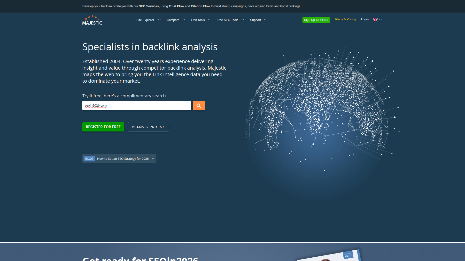 Majestic SEO website screenshot - buy backlink packages