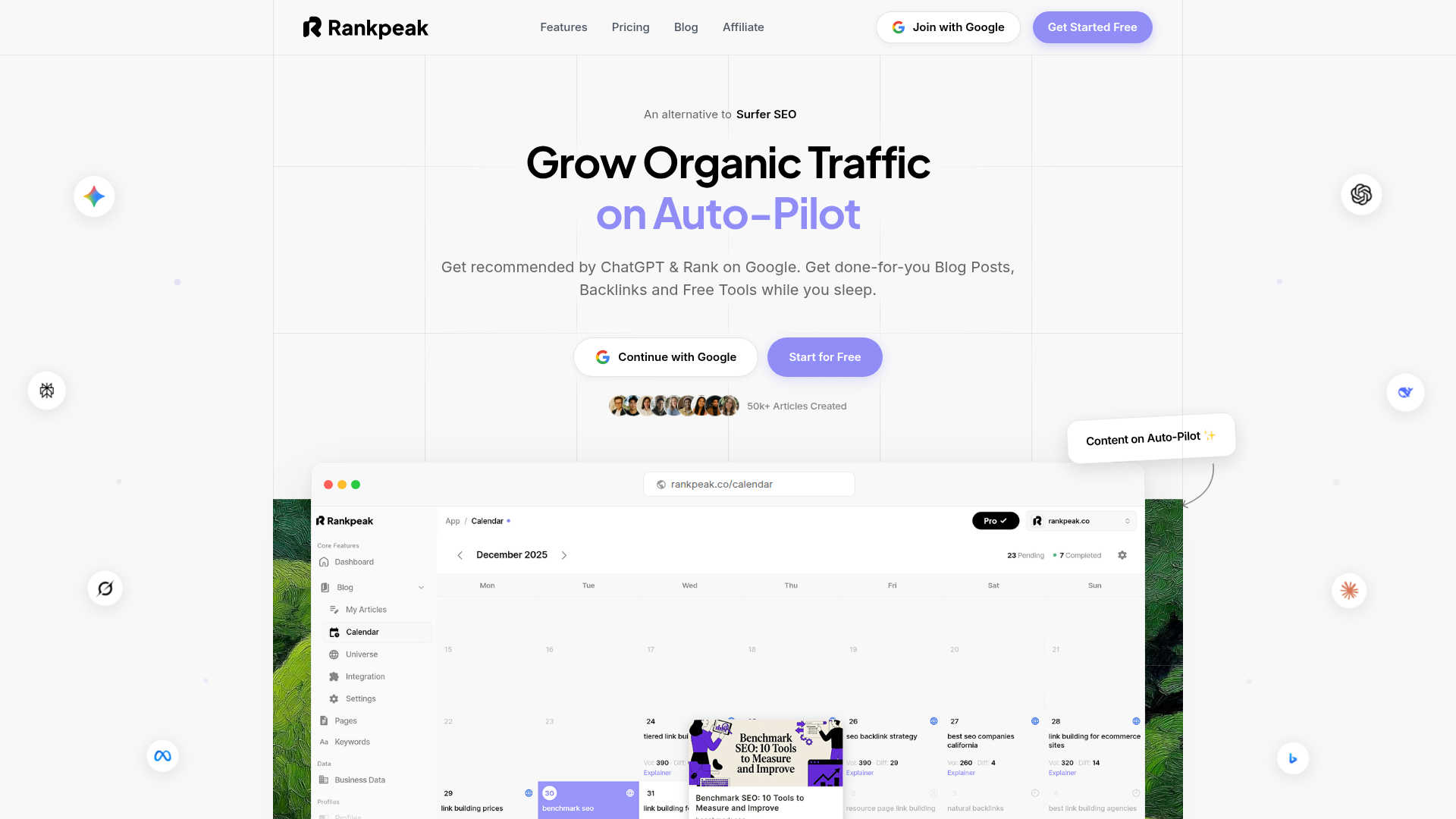 Rankpeak website screenshot - outsource link building