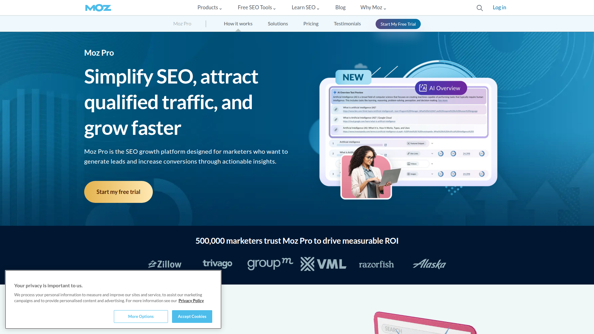 Moz Pro website screenshot - seo gap analysis