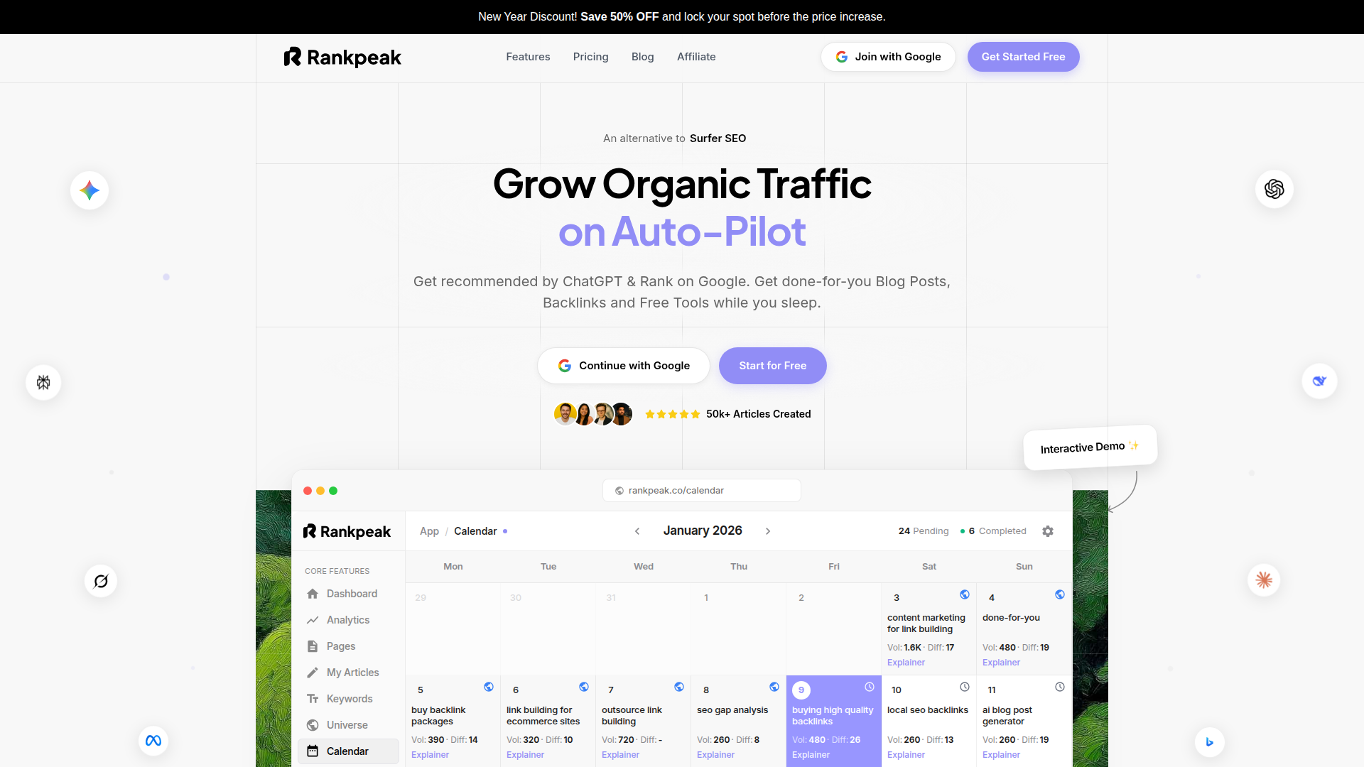 Rankpeak website screenshot - buying high quality backlinks