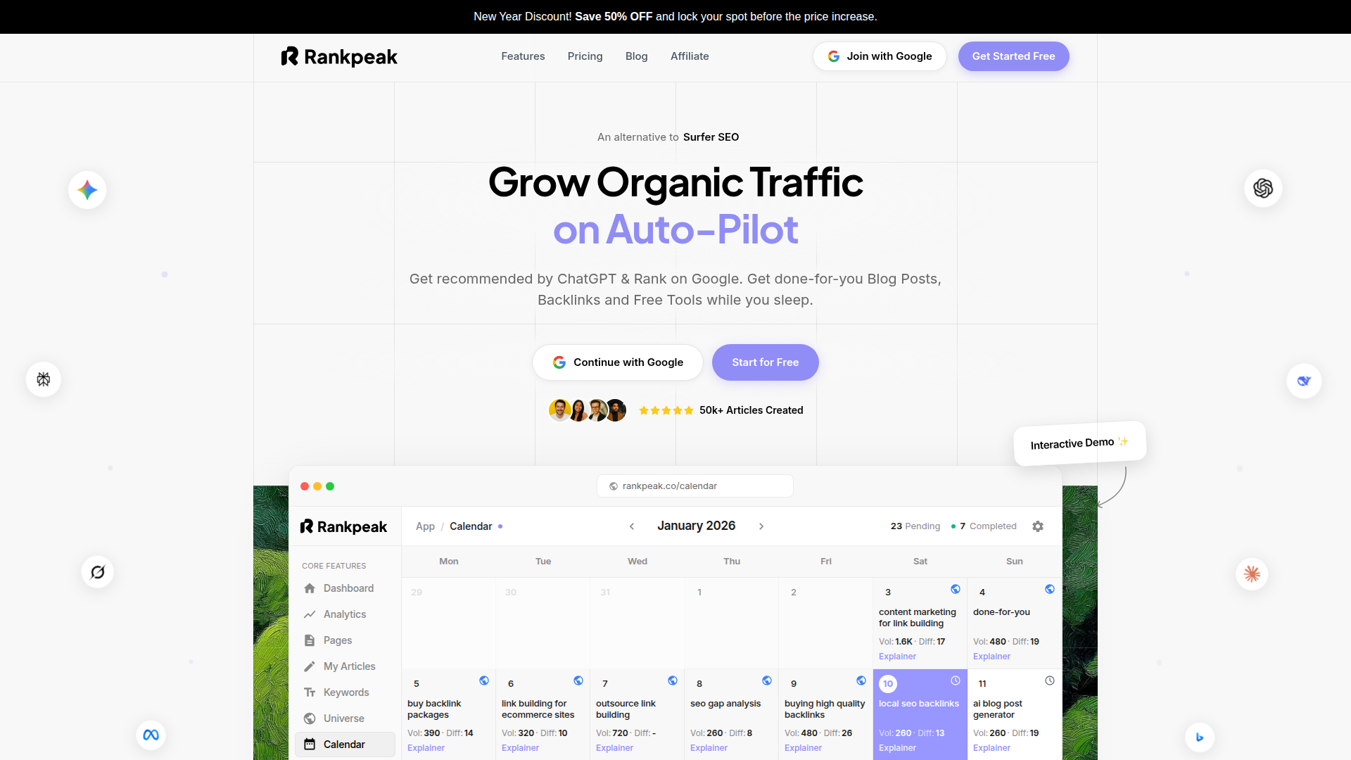 Rankpeak website screenshot - local seo backlinks