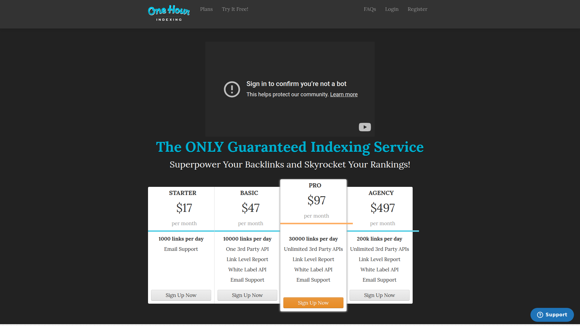 OneHourIndexing website screenshot - backlink indexing