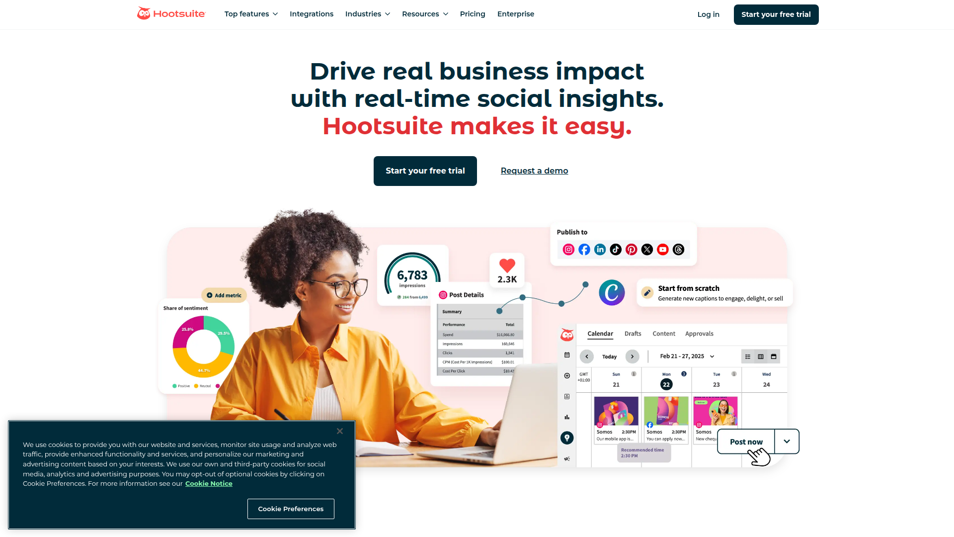 Hootsuite website screenshot - best tool for social media analytics