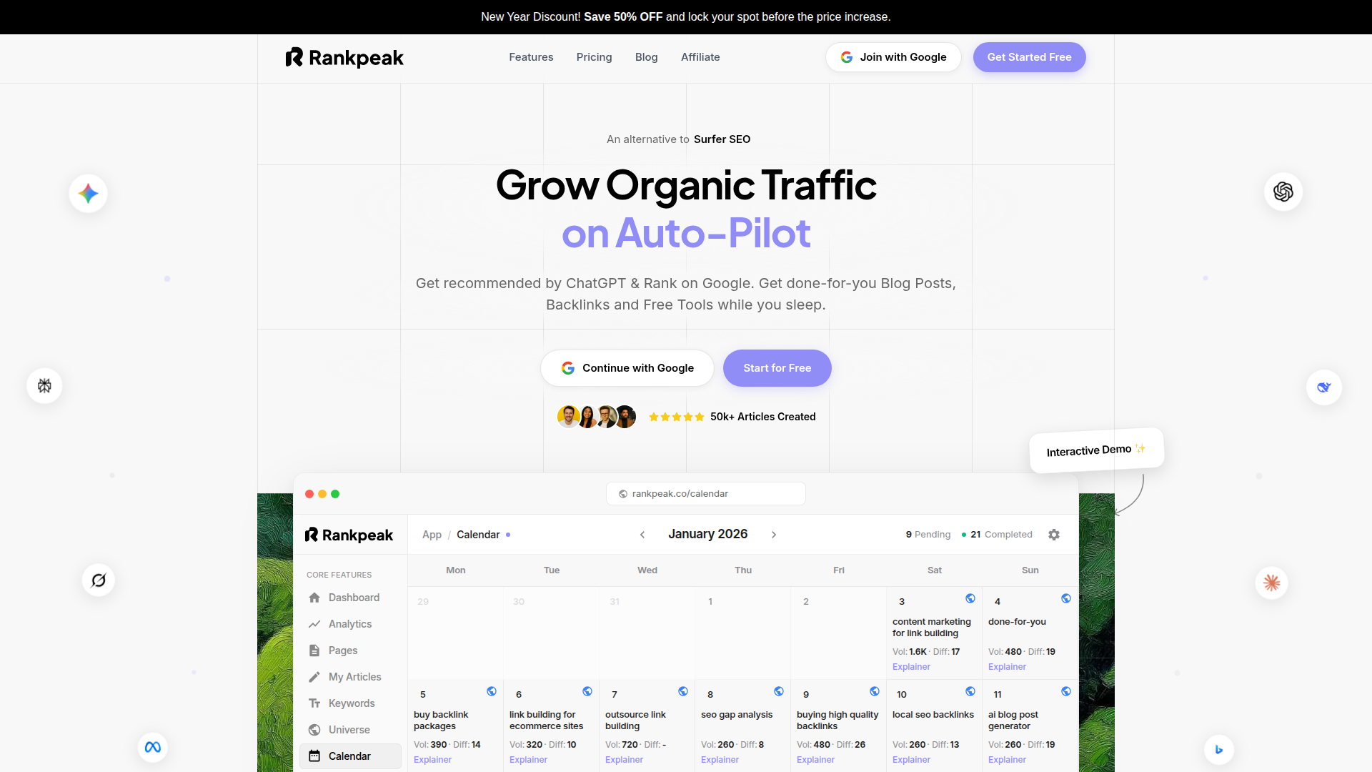 Rankpeak website screenshot - best backlink services