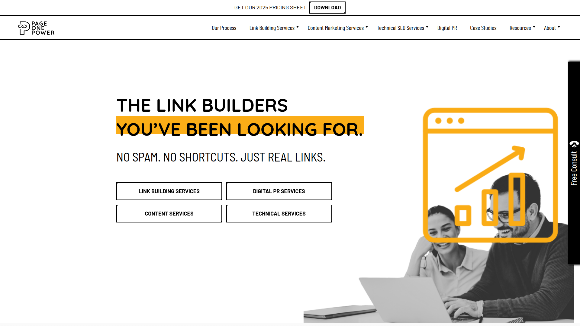 Page One Power website screenshot - best link building agencies