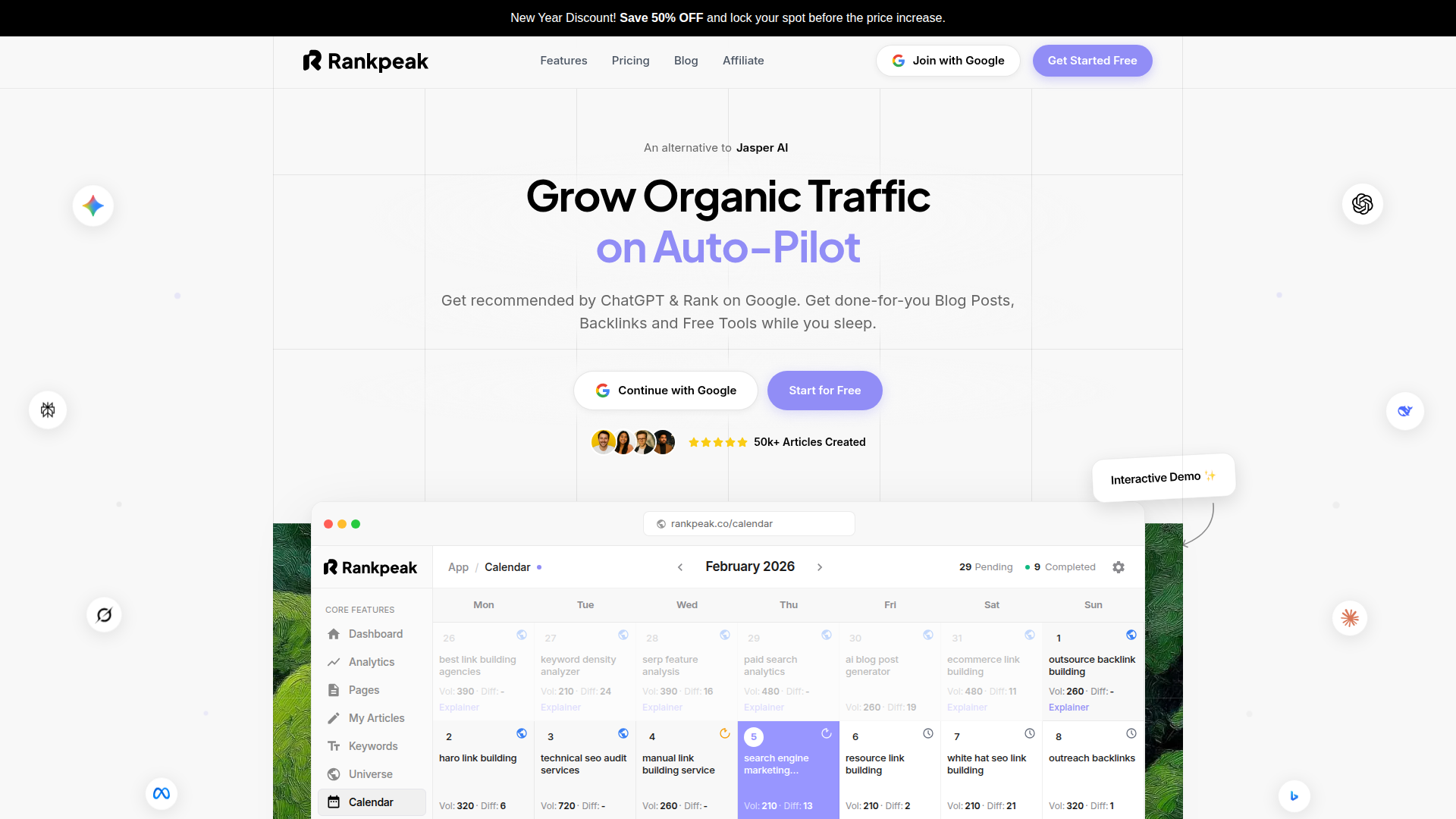 Rankpeak website screenshot - search engine marketing analytics