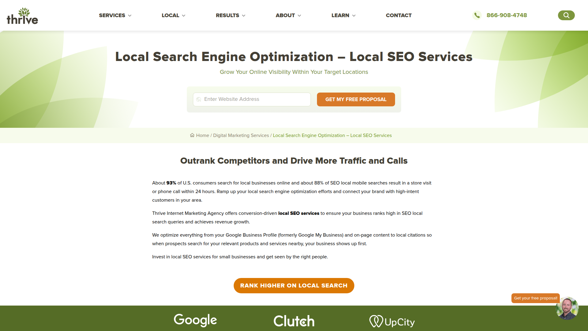 Thrive Agency Local SEO website screenshot - search engine optimization companies near me