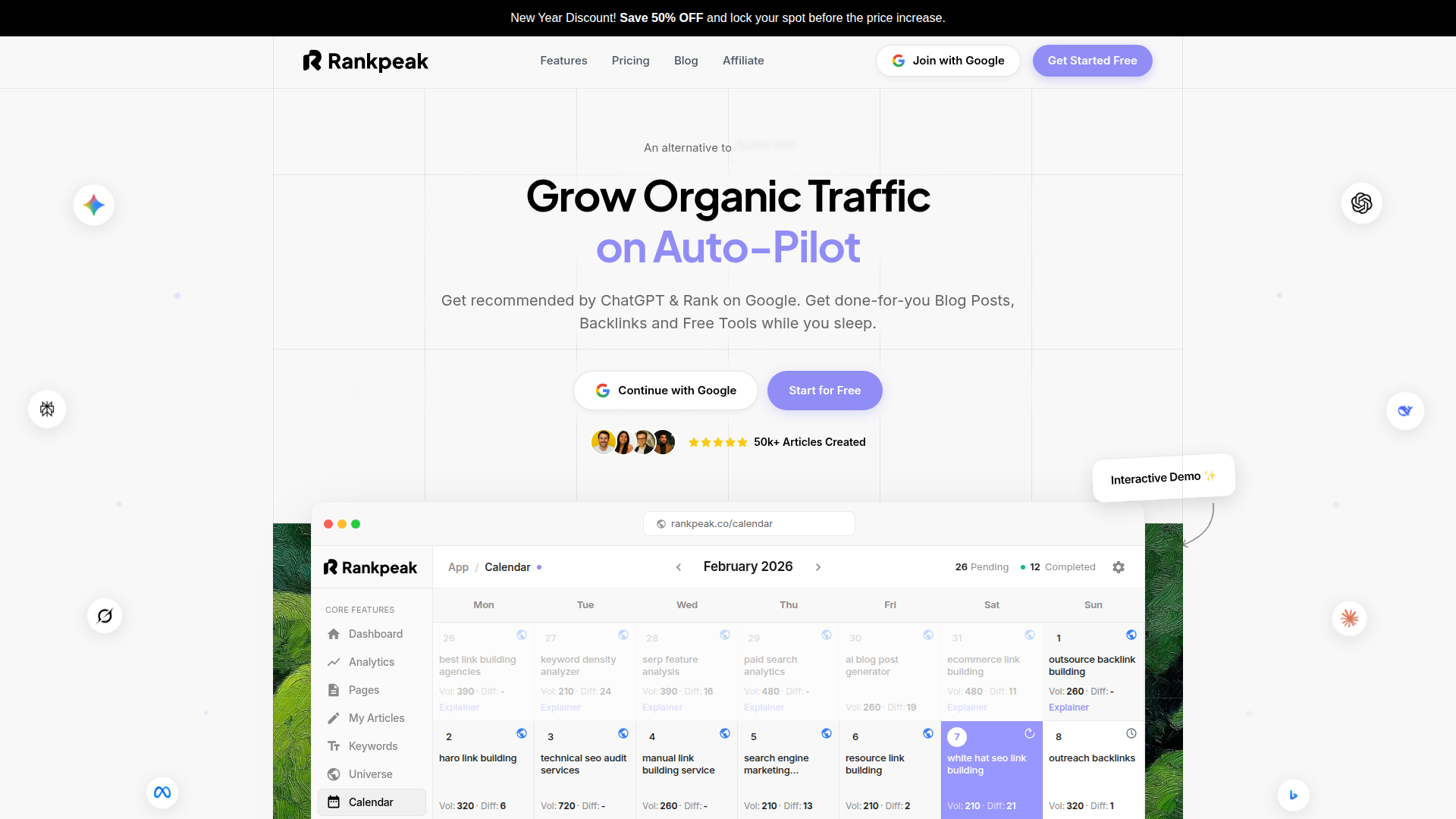 Rankpeak website screenshot - white hat seo link building