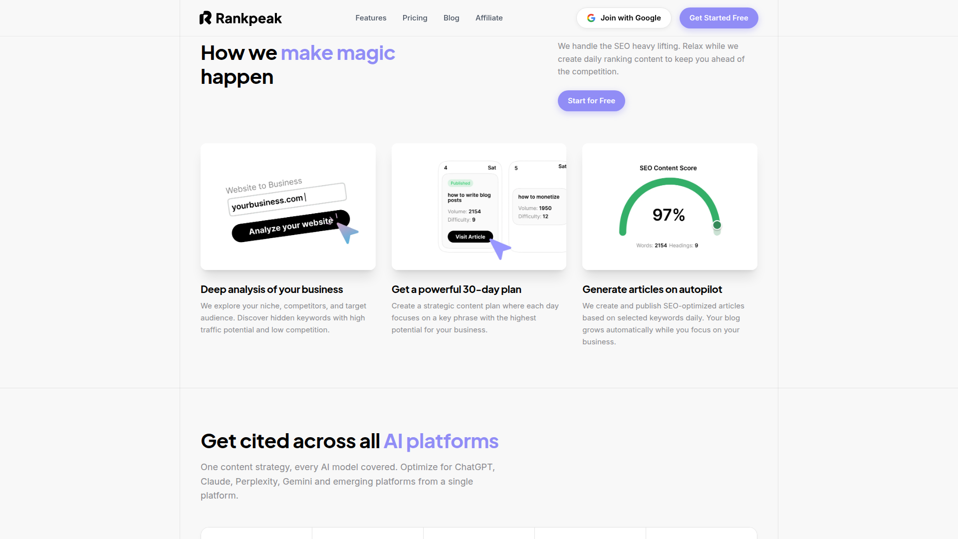 Rankpeak website screenshot - white hat seo link building