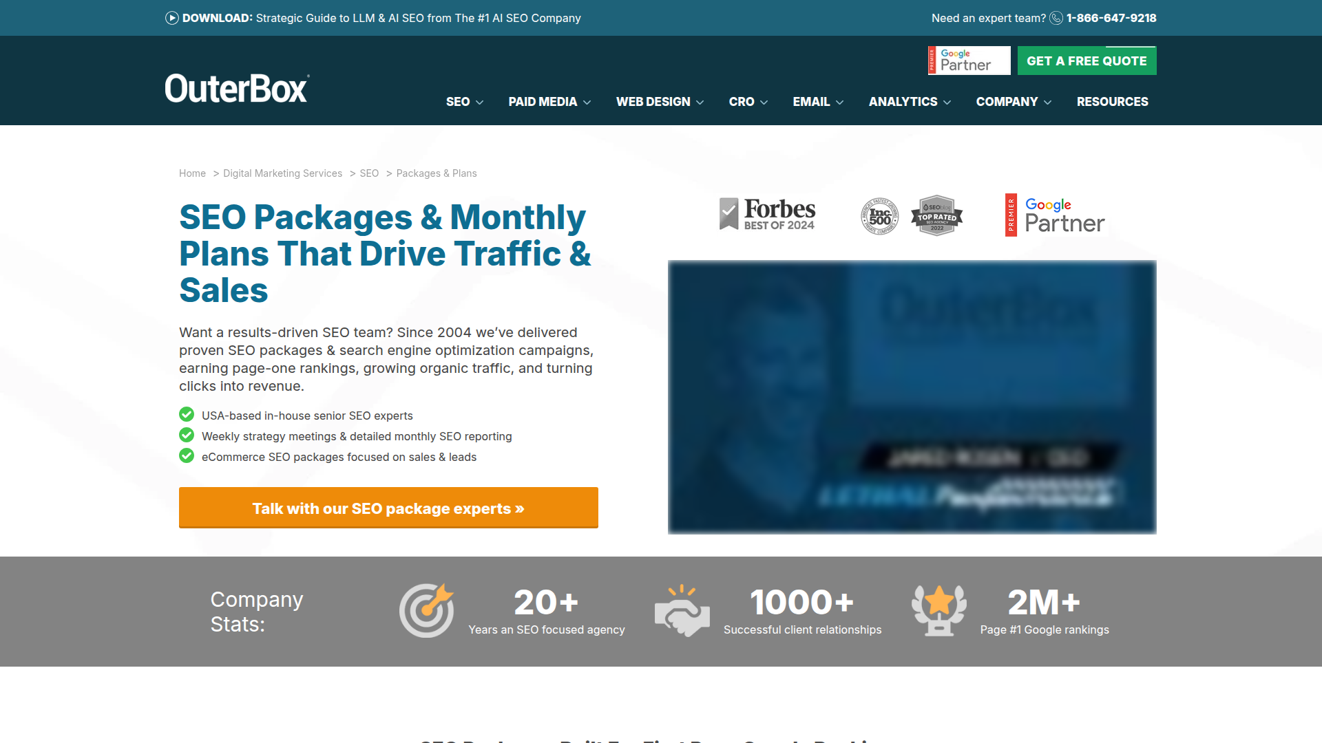 OuterBox's Essentials SEO Package website screenshot - best seo packages