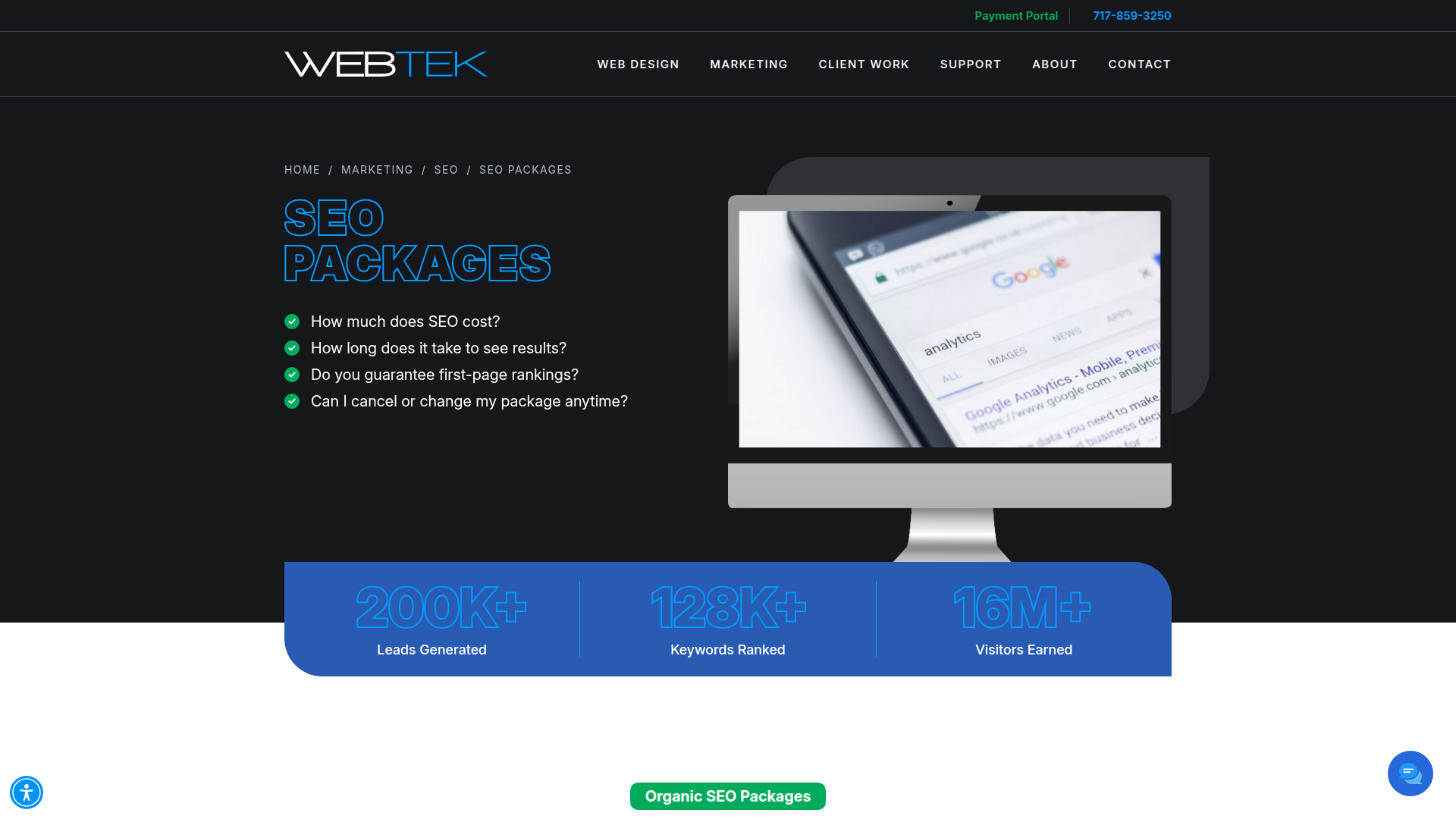 WebTek's Affordable SEO Services website screenshot - best seo packages