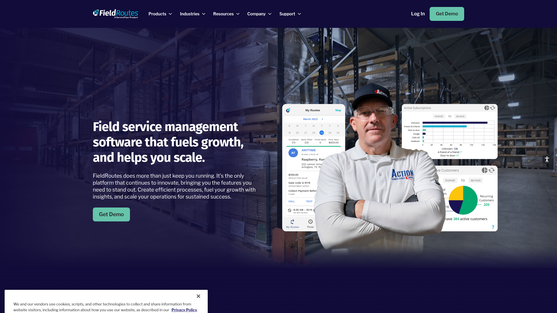FieldRoutes website screenshot - guaranteed search engine optimization