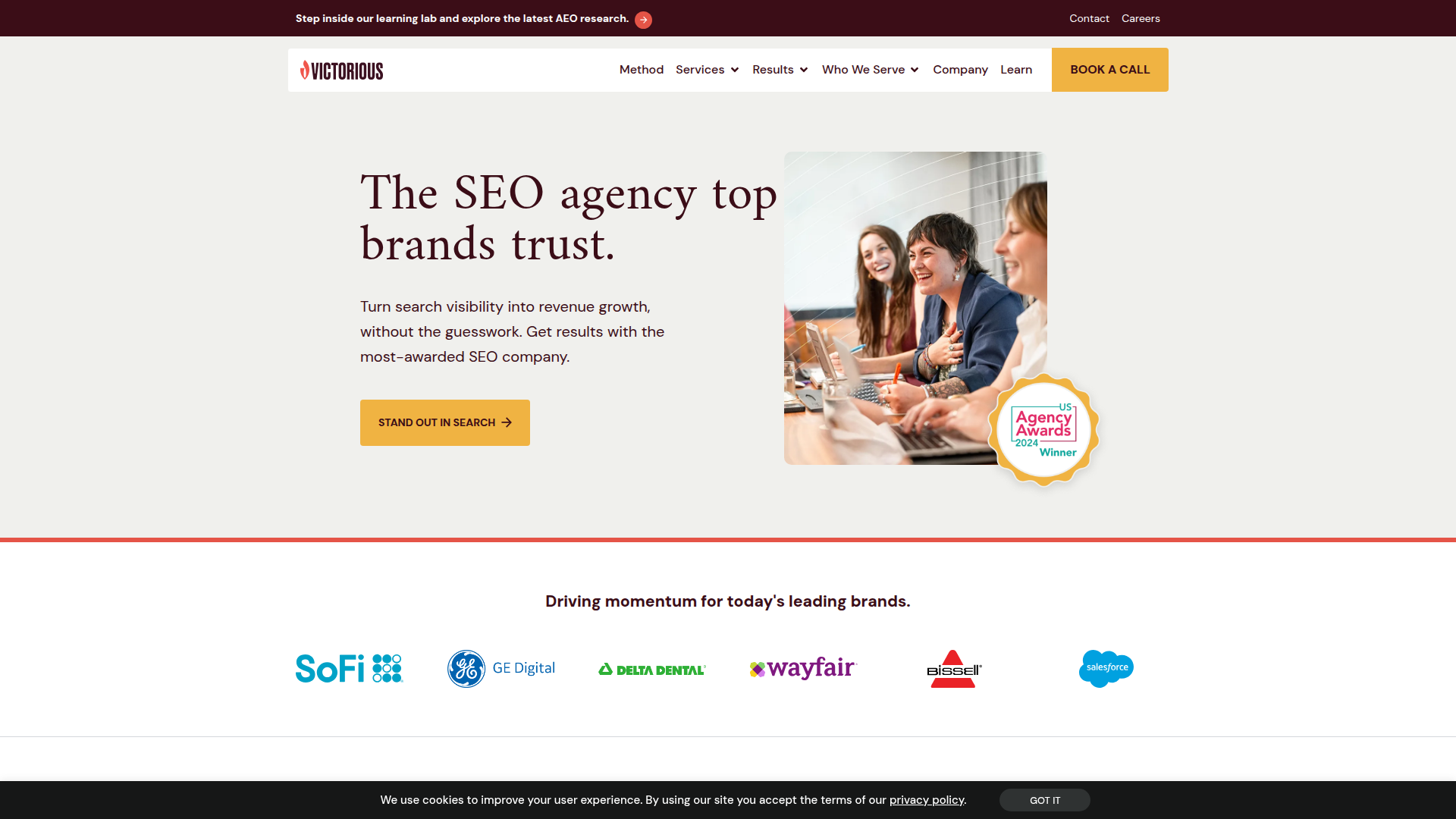 Victorious website screenshot - organic seo agency