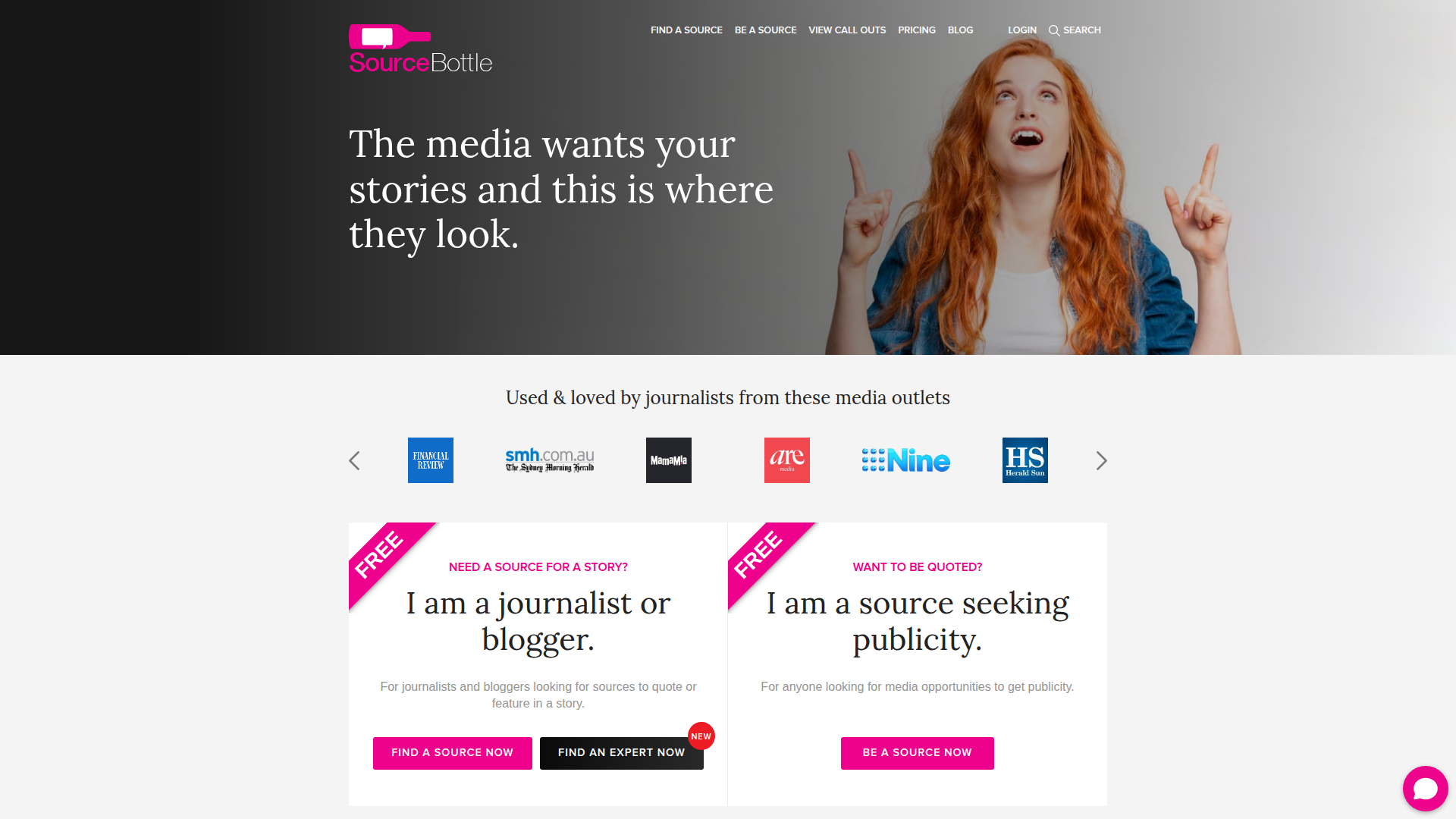 SourceBottle website screenshot - backlink building sites