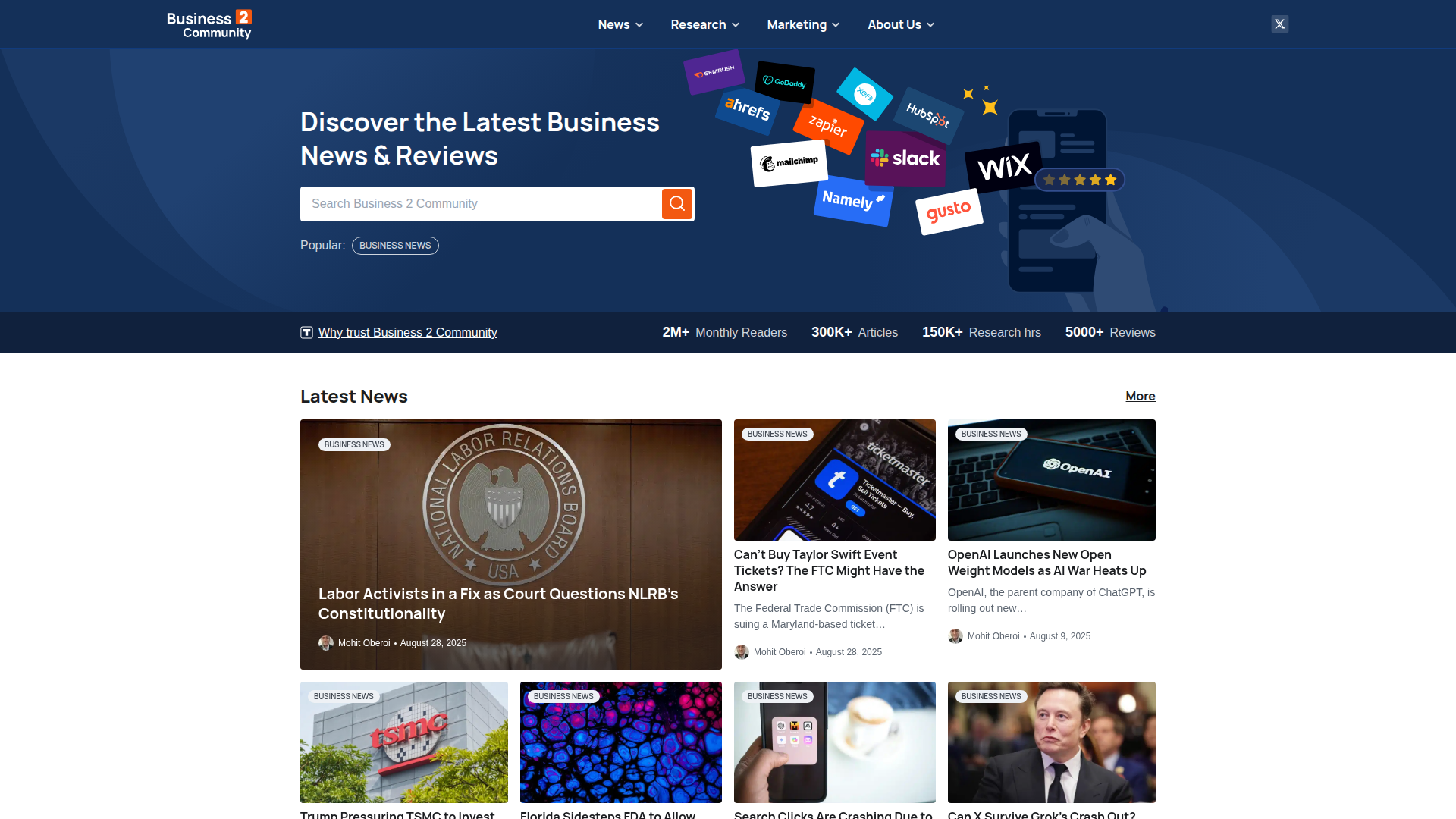 Business 2 Community (B2C) website screenshot - backlink building sites