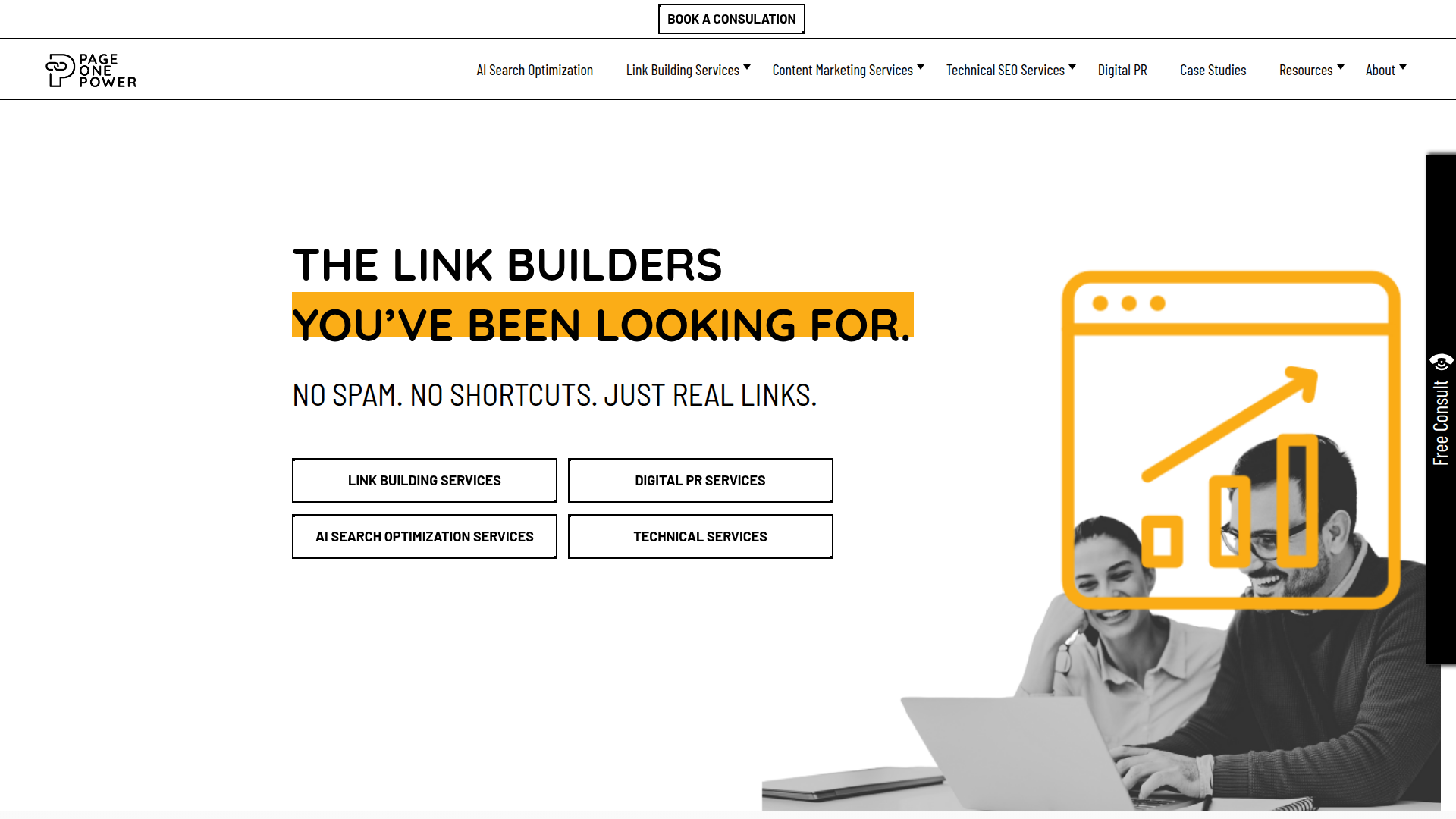 PageOnePower website screenshot - affordable link building service