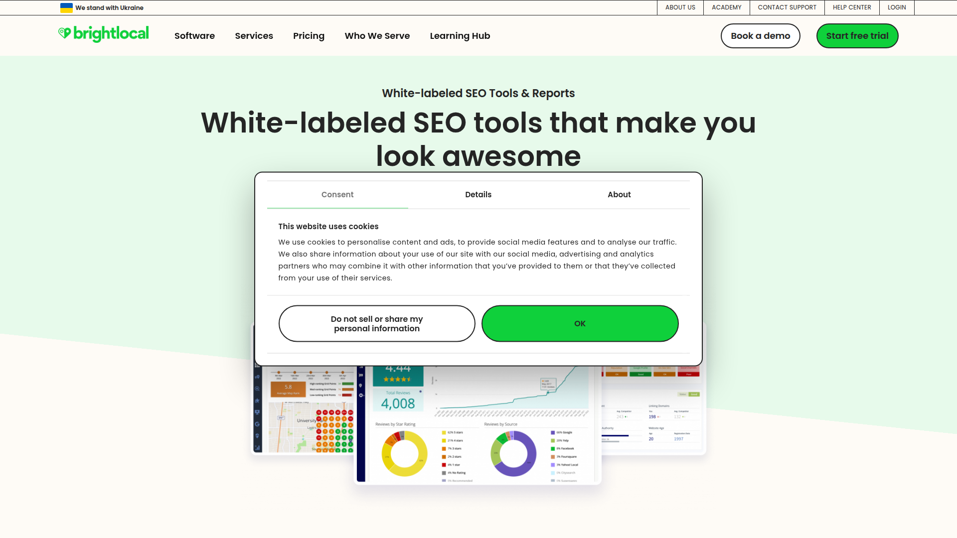 BrightLocal White-label SEO Tools website screenshot - local seo whitelabel