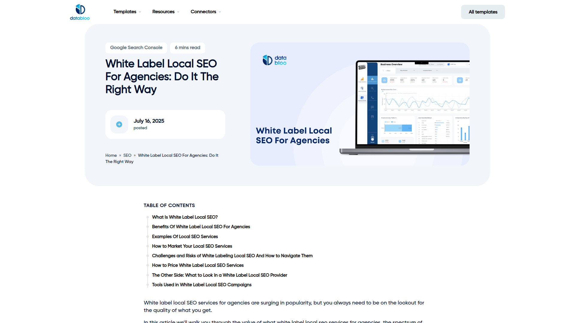 Data Bloo White Label Local SEO website screenshot - local seo whitelabel