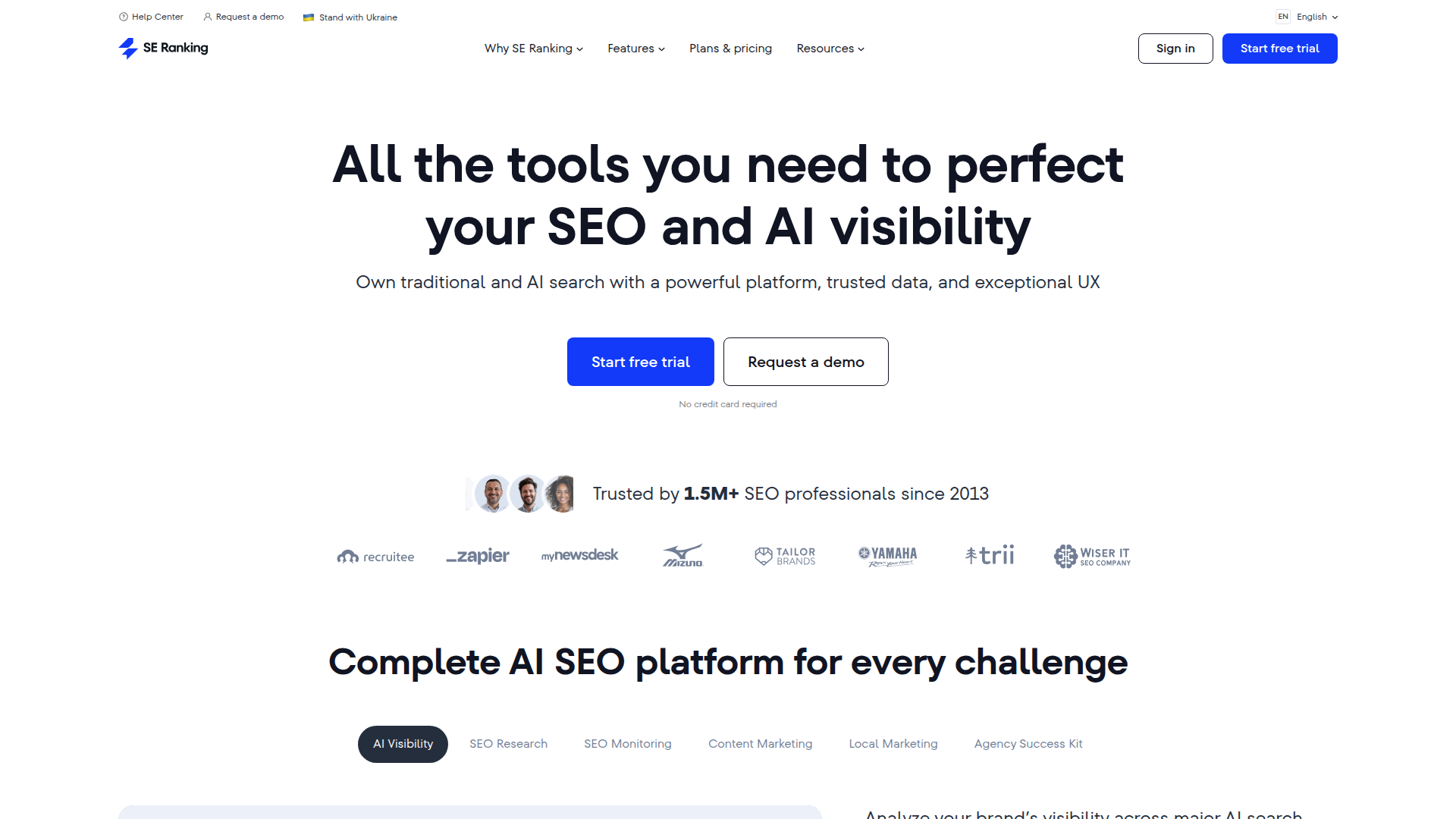 SE Ranking website screenshot - white label seo tool