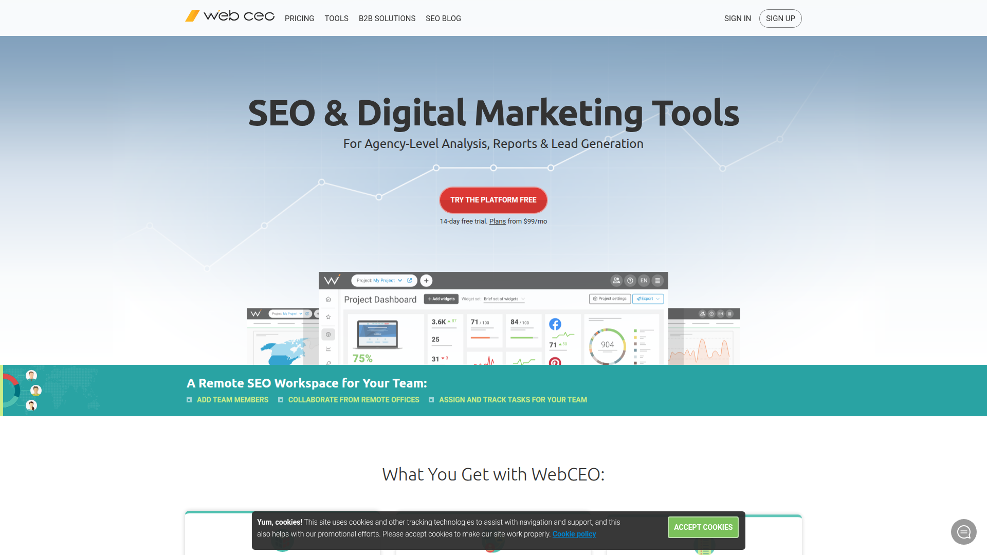 Web CEO website screenshot - white label seo tool