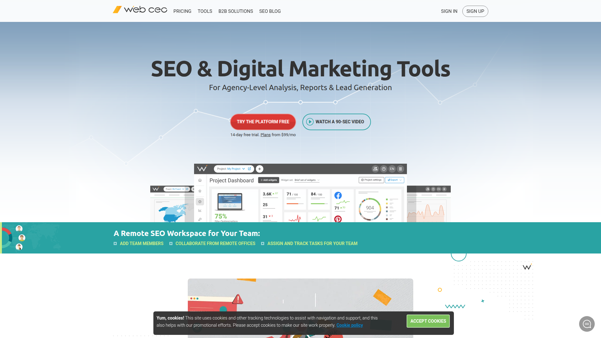 Web CEO website screenshot - whitelabel seo platform