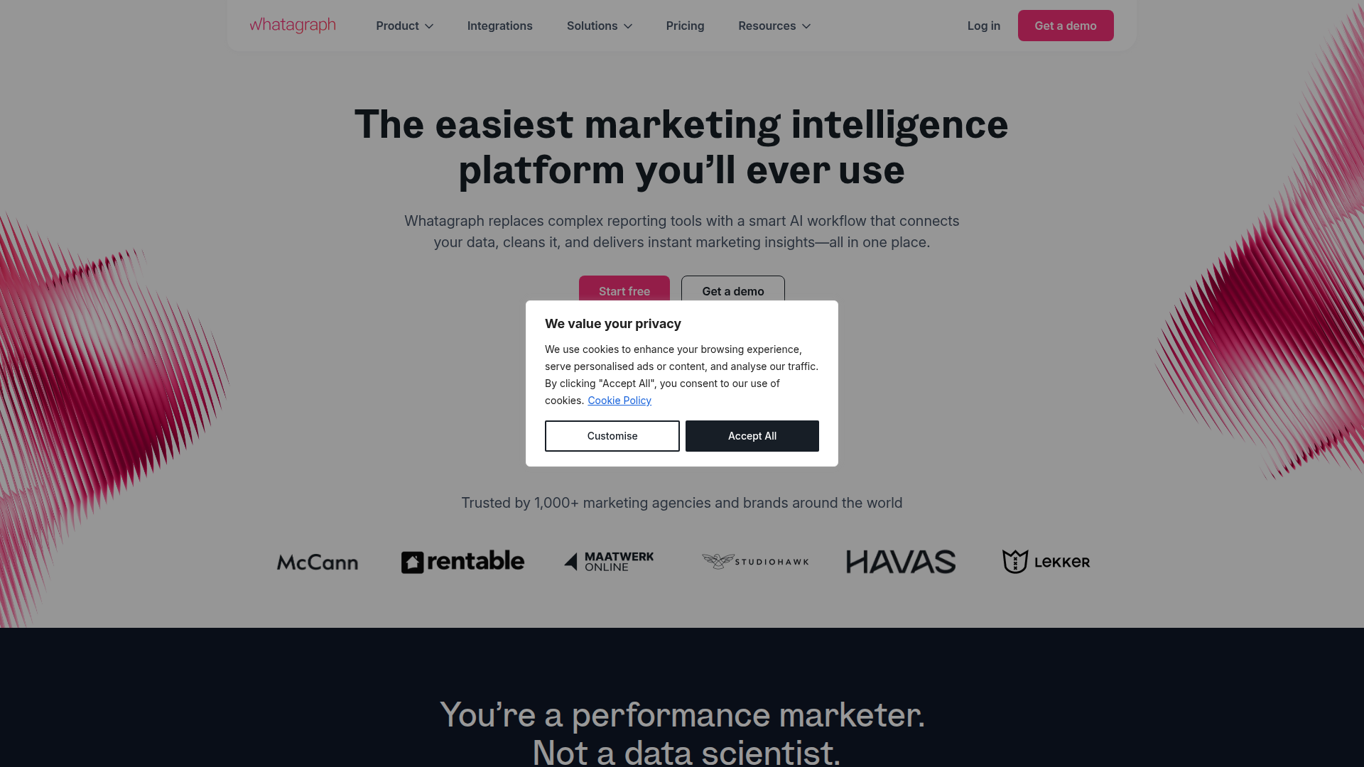 Whatagraph website screenshot - whitelabel seo platform