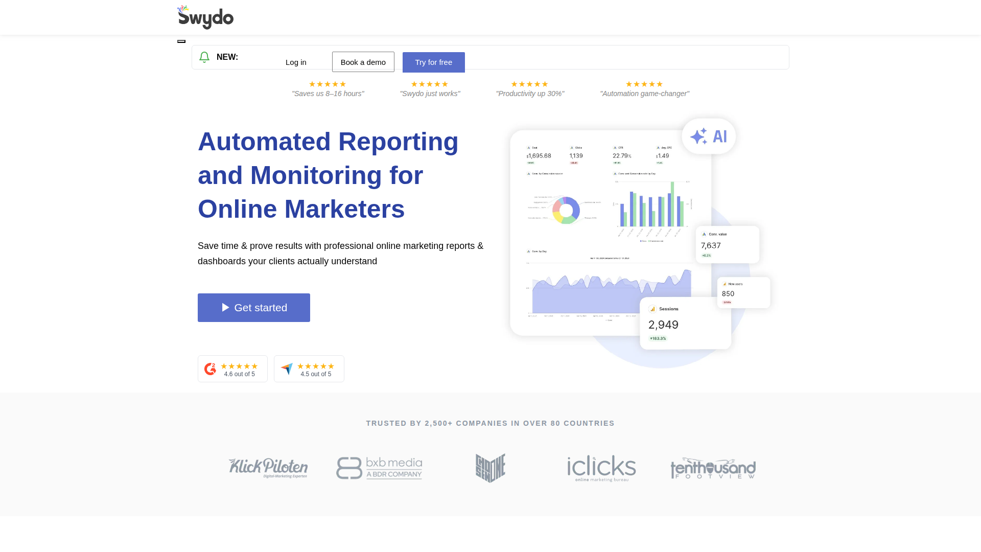 Swydo website screenshot - white label seo software