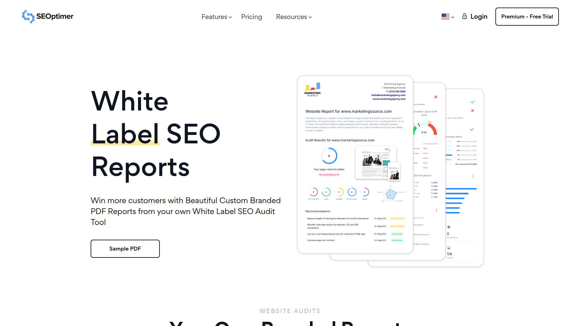 SEOptimer website screenshot - white label seo scan